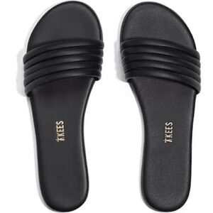 Tkees Black Serena Slide Sandal Parallel Straps Casual Beach Vacation Leather